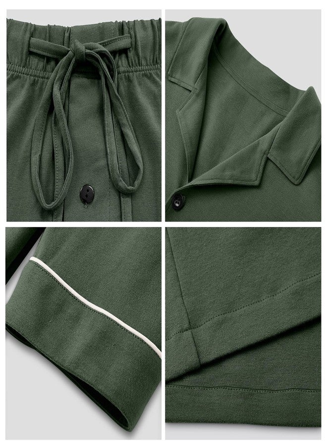 COLORFULLEAF Men's 100% Cotton Short Sleeve Pajama Sets Button Down Notched Collar Sleepwear Soft Lounge Pjs with Pockets (Army Green, M) - Image 5